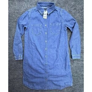 Mavi Denim Shirt Dress Womens Small Blue Long Sleeve Button Front Pockets Sample